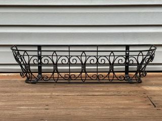 Vintage Heavy Black Wrought Iron Fleur De Lis Planter Deck Porch Window Box