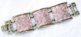 Vintage Lucite Confetti Link Bracelet By Selro Pink W Silvertone Moon Confetti