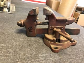 Vintage United 3 Inch Bench Vise with Tail Anvil (marked Made In Japan) - 3