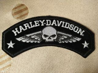 Harley Davidson Willie G.  Skull Sew On Patch Emblem 5 " X 2 " Black & White