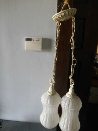 Vintage Hollywood Regency Double Swag Hanging Ceiling Light - Frosted Shades