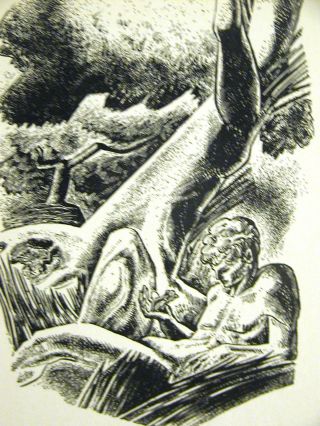 Lynd Ward 1937 Naked Man With A Frog In Forest Vintage Art Deco Print Matted