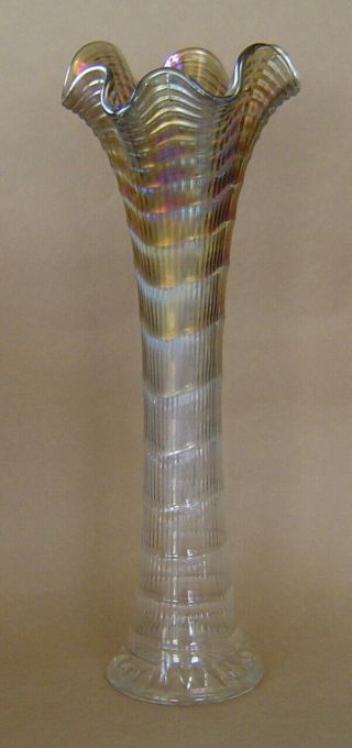 Vintage Imperial Carnival Glass Ripple 13.  5 " Vase Smoke Standard 3.  5 " Base