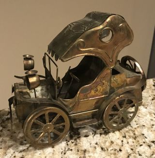 Vintage Copper Tin Metal Art Music Box Antique Car Auto