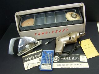 Vintage Powr - Kraft,  Montgomery Wards 1/4 " Drill Set,  Tray,  Bits,  & More