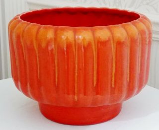 Orange Glazed Vintage Pottery 6.  5 Round Planter Succulent Herb Retro Mid Century