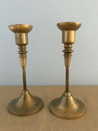 6 3/4 " Tall Vintage Solid Brass Candlesticks With Round Bases Hong Kong