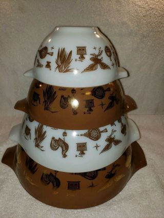 Vintage Pyrex Early American Set Of 4 Cinderella Mixing Nesting Bowls