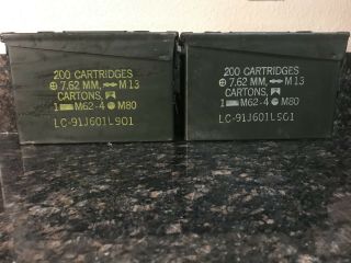 Vintage Military Issued Ammo Cans,  M62 - 4 7.  62mm 200 Cartridges M - 13 Cartons
