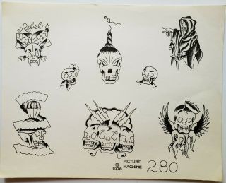 Vintage 78 Nos Picture Machine Pat Martynuik Skull 280 Production Tattoo Flash