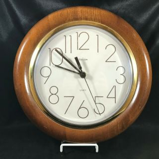 Vintage Sunbeam Round Quartz Wood Case Wall Clock 11”