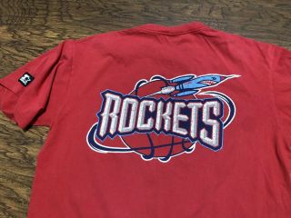 Vintage Starter Nba Houston Rockets Spaceship 90s Logo Red T Shirt Sz Large