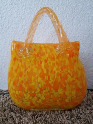 Vintage Murano Style Handbag Purse Handblown Heavy Art Glass Designer Vase