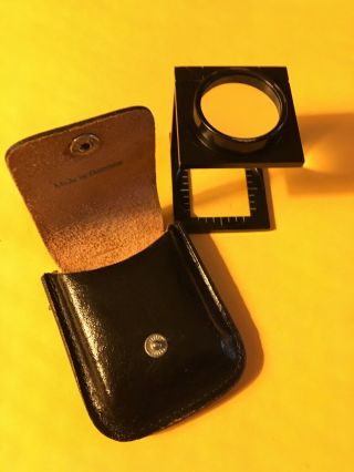 Vintage Stamp/coin Metal Magnifier With Leather Case