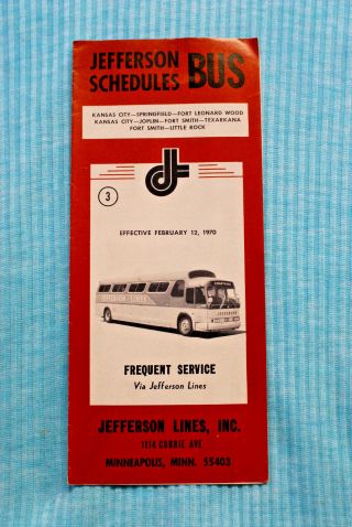 Bus Schedules - Jefferson Transportation - Kansas City - Little Rock - 2/12/70