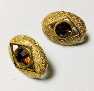 Vintage Sarah Coventry 1975 Starburst Goldtone & Amber Colored Clip - On Earrings