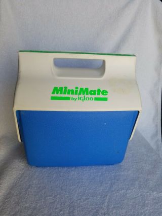 Vintage Igloo Minimate Small Cooler Neon Green,  White,  Blue,  Push Button