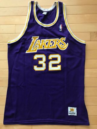 Magic Johnson Los Angeles La Lakers Sand Knit Jersey Mens Sz Purple Vtg 80s