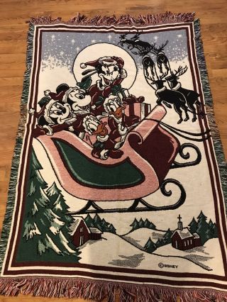 Vintage Disney Woven Throw Blanket Tapestry Christmas,  Donald Daisy Duck Mickey