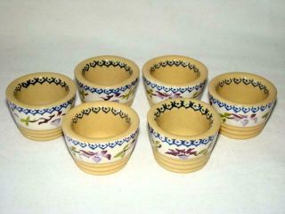 6 Vintage Nicholas Mosse Pottery Hand Made & Painted Irish Clematis Egg Cups