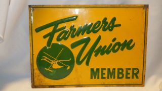 Vintage Agriculture Advertising Farmers Union Member 14 " X 10 " Tin Tacker Sign