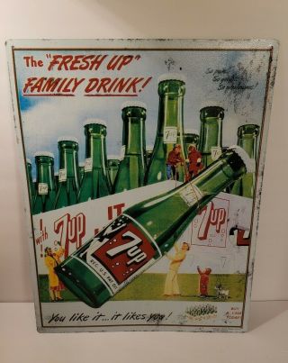 Vintage 1993 7up " The Fresh Up " Metal Sign,  Family Drink Advertising,  17”x 13”