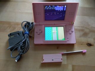 Vintage Nintendo Ds Lite Coral Pink Console Ac Charger Gba