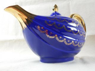 Vintage Hall China Marine Blue with Gold Swag - Aladdin Teapot - Made in USA 2