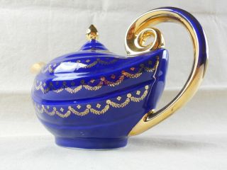 Vintage Hall China Marine Blue with Gold Swag - Aladdin Teapot - Made in USA 3