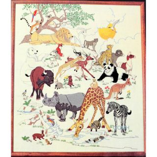 Peaceable Kingdom Vtg Crewel Embroidery Kit Linda K Powell Large Animal Paradise