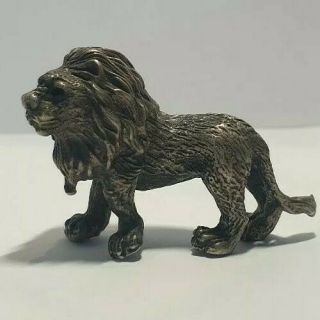 Vintage Solid Silver Italian Made Miniature Of A Lion Rare Very Old Hallmarked.