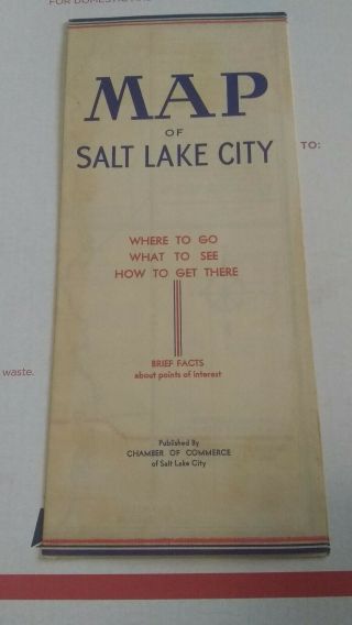 Vintage Map Of Salt Lake City Chamber Of Commerce Ephemera