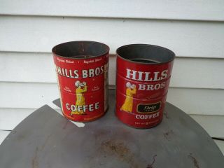 2 Vintage Hills Bros Coffee Cans Two Pounds