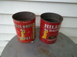 2 vintage Hills Bros Coffee Cans two Pounds 3