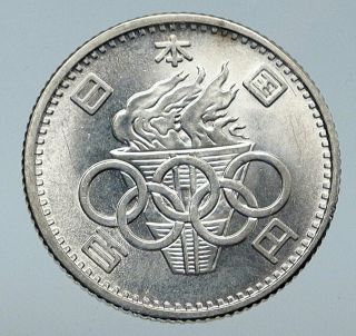 1964 Japan Tokyo Summer Olympic Games W Rings Vintage Silver 100 Yen Coin I85764