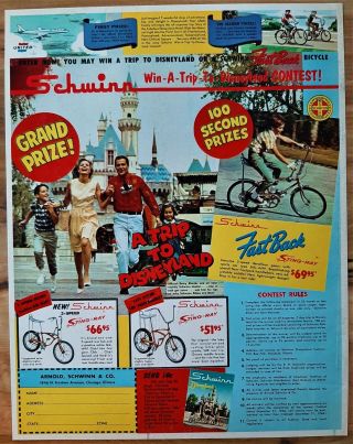 Vintage 1966 Schwinn 3 Speed Stingray Fastback Stingray Disneyland Advertisement
