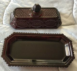 Vintage Avon Cape Cod Ruby Red Glass Covered Butter Dish