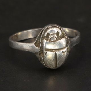 Vtg Sterling Silver - Egyptian Scarab Beetle Animal Solid Ring Size 8 - 2g