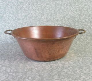 Vintage French 14 " Copper Jam Pan Cook Pot 36cm Planter Bowl Sink Brass Handles