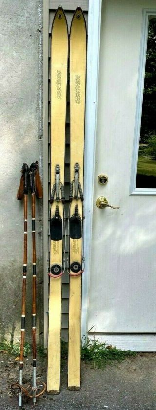 Vintage Wooden Skis - 75 Inches - Cable Bindings - W/ Poles