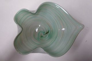 Vintage Murano Art Glass Bowl Green Gold Swirl