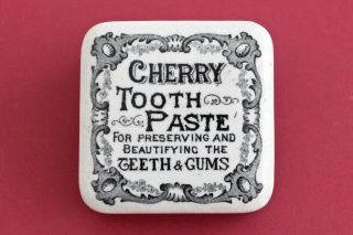 Vintage C1890s Cherry Tooth Paste Art Nouveau Design Square Potlid Pot Lid -