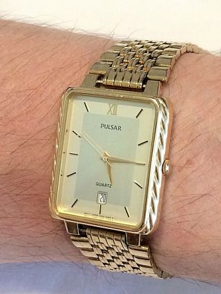 Vintage Gold Plated Pulsar V532 - 5c98 By Seiko Mens Dress Watch Ft.  Date