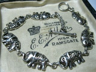 Vintage Style Sterling Silver Elephant Link 7.  5 " Long Bracelet 11.  65g