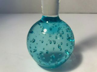Vintage Hand Blown Art Glass Aqua Blue Controlled Bubble Bud Vase/Paperweight 3