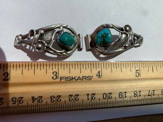 Old Pawn Vintage Sterling Silver With Turquoise Watch Band Tips.