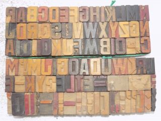 90 Piece Vintage Letterpress Wood Wooden Type Printing Blocks 24m.  M.  Bc - 5016