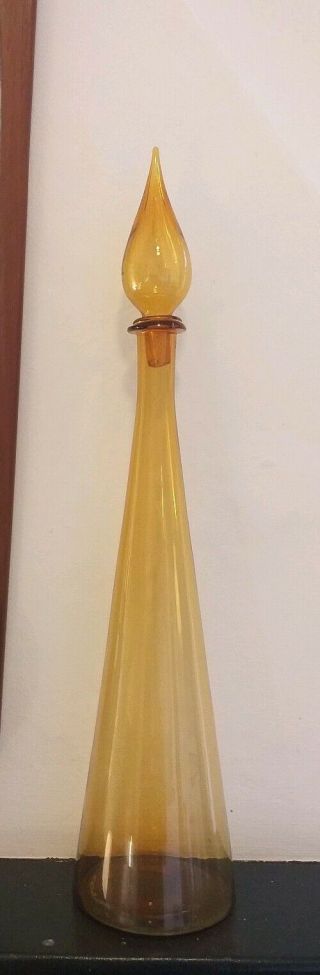 - Large Vintage Genie Aladin Decanter Bottle Amber Italy Boho Empoli 62cms