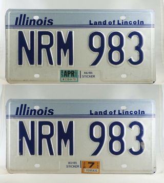 1985 - 86 Illinois Passenger License Plate Pair - - Nrm 983
