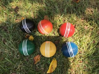 Set Of 6 Vintage Forster Ribbed 3 Stripe Croquet Balls